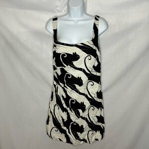 Farm Rio Black and White Cat Print Linen Blend Dress size XL